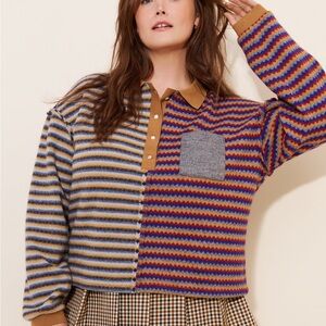 Blue Tassel Mix Stripe Pullover Sweater
